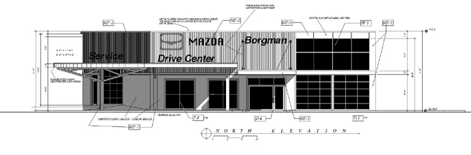 construction drawing for the new Mazda Facility at John Borgman Ford