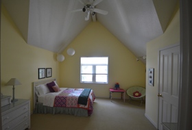 Dean Lake House 1, view of upstairs bedroom, with vaulted ceiling.
