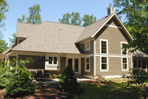 West Michigan Empty Nest House, view of the rear of the house, showing the 1 1/2 story design.